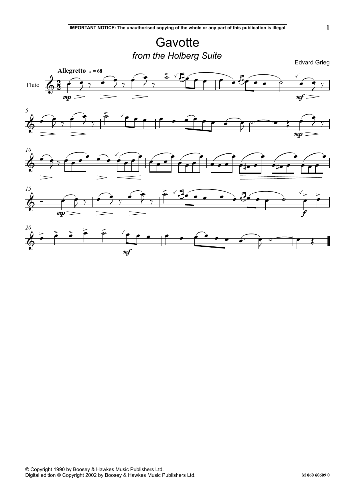 Edvard Grieg Gavotte (from The Holberg Suite) Sheet Music Notes & Chords for Instrumental Solo - Download or Print PDF