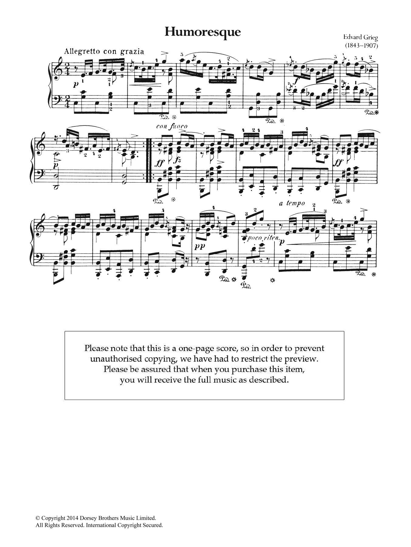 Edvard Grieg Humoresque Sheet Music Notes & Chords for Beginner Piano - Download or Print PDF