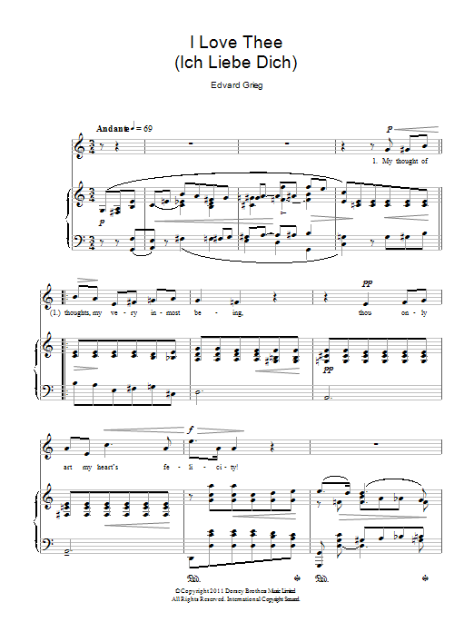 Edvard Grieg I Love Thee (Ich Liebe Dich) Sheet Music Notes & Chords for Piano & Vocal - Download or Print PDF