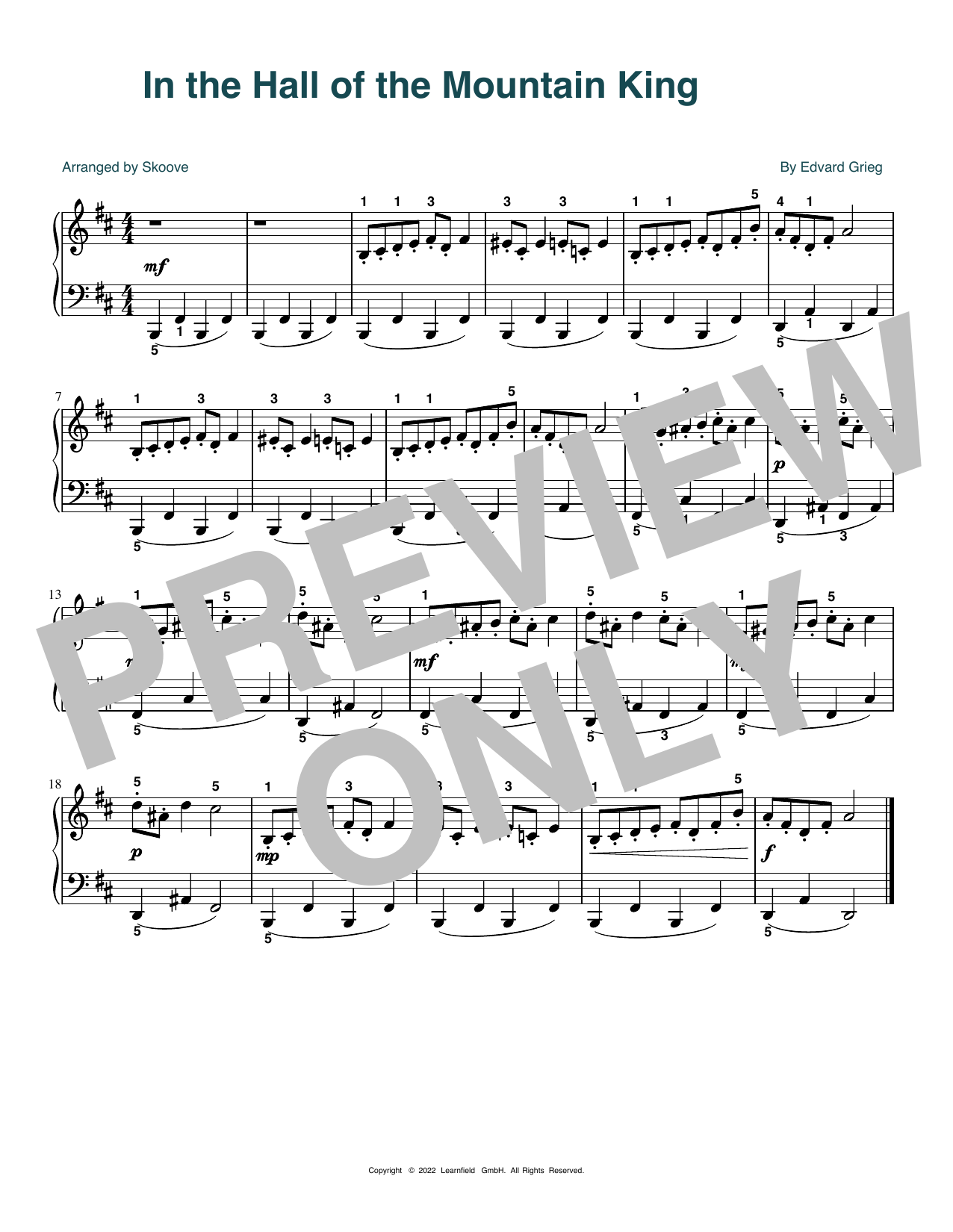 Edvard Grieg In the Hall of the Mountain King (arr. Skoove) Sheet Music Notes & Chords for Easy Piano - Download or Print PDF