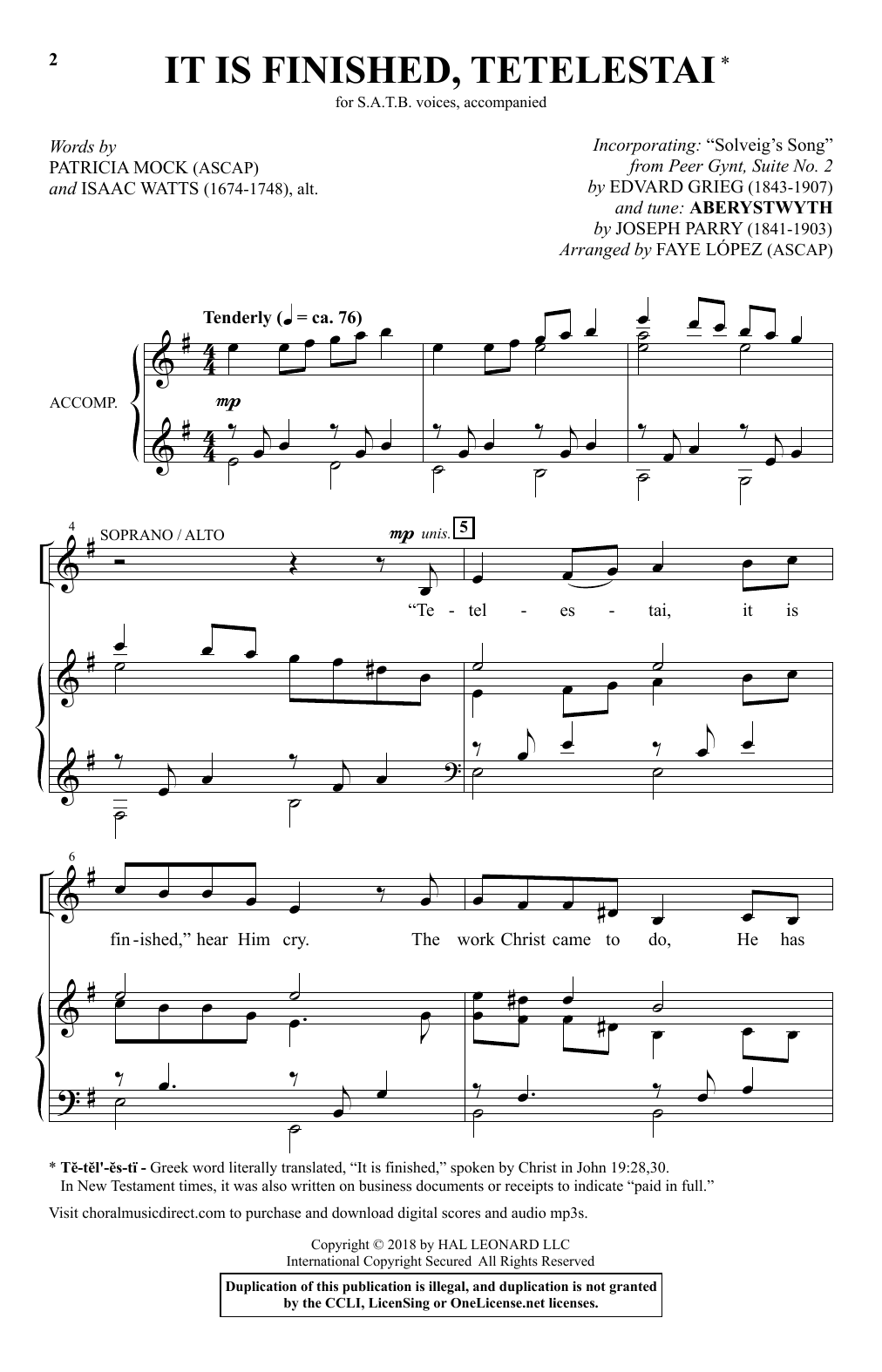 Edvard Grieg It Is Finished, Tetelestai (arr. Faye Lopez) Sheet Music Notes & Chords for SATB Choir - Download or Print PDF