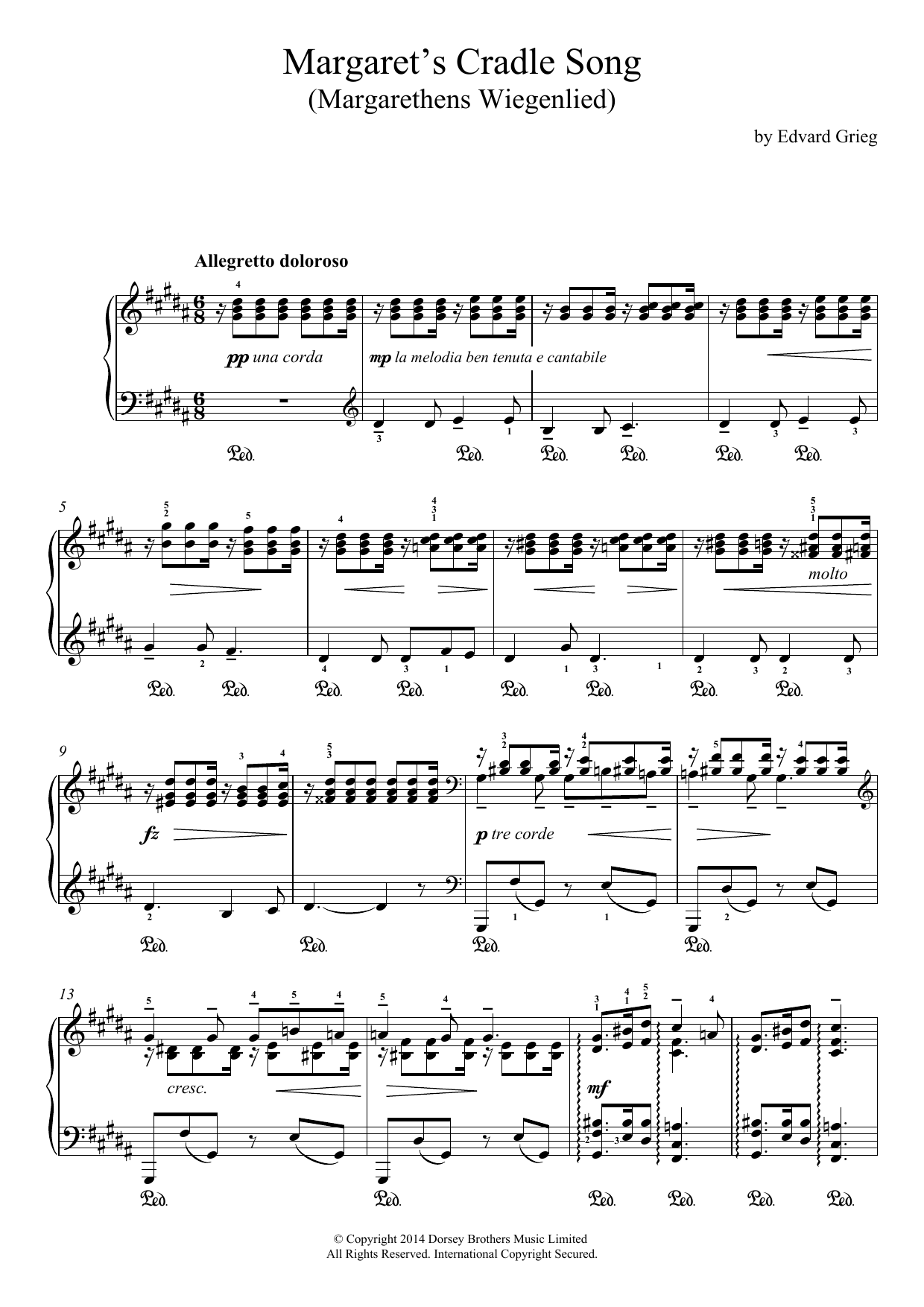 Edvard Grieg Margaret's Cradle Song (Margarethens Wiegenlied) Sheet Music Notes & Chords for Piano & Vocal - Download or Print PDF