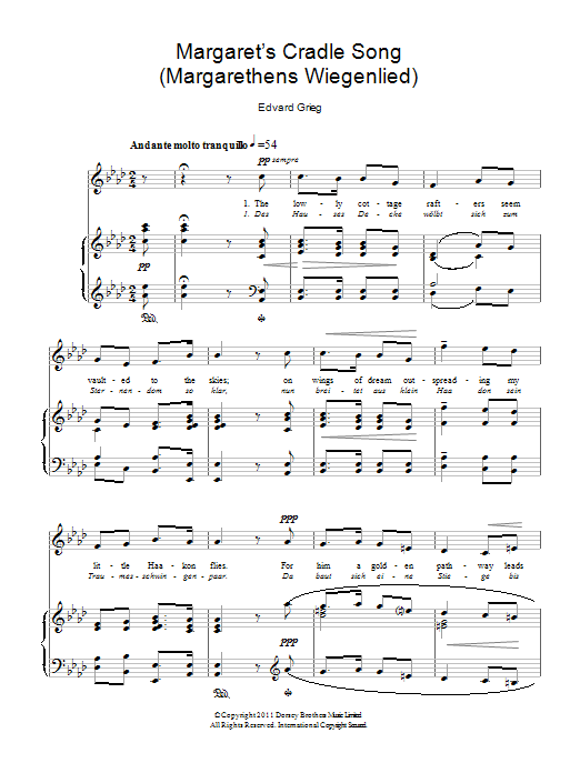 Edvard Grieg Margaret's Cradle Song (Margarethens Wiegenlied) Sheet Music Notes & Chords for Piano & Vocal - Download or Print PDF