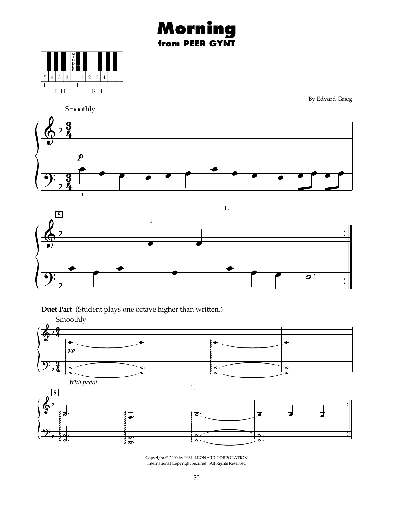 Edvard Grieg Morning (arr. Carol Klose) Sheet Music Notes & Chords for 5-Finger Piano - Download or Print PDF