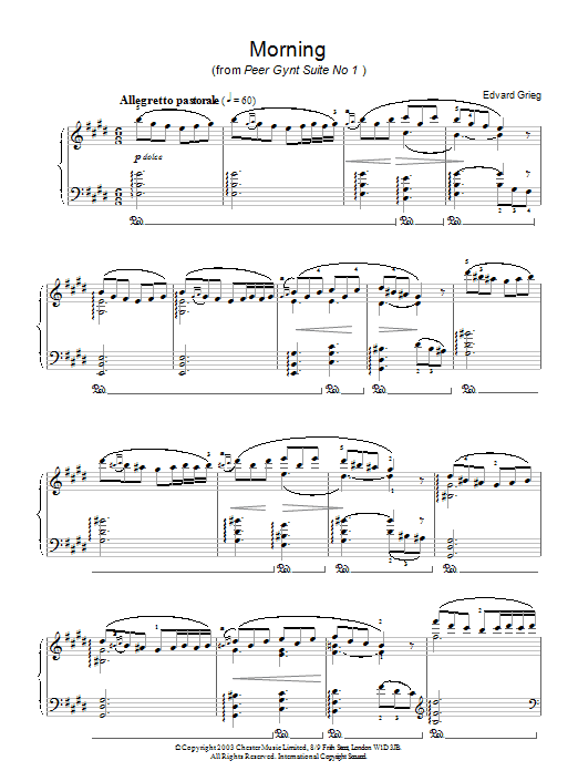 Edvard Grieg Morning (from Peer Gynt Suite No. 1) Sheet Music Notes & Chords for Piano - Download or Print PDF