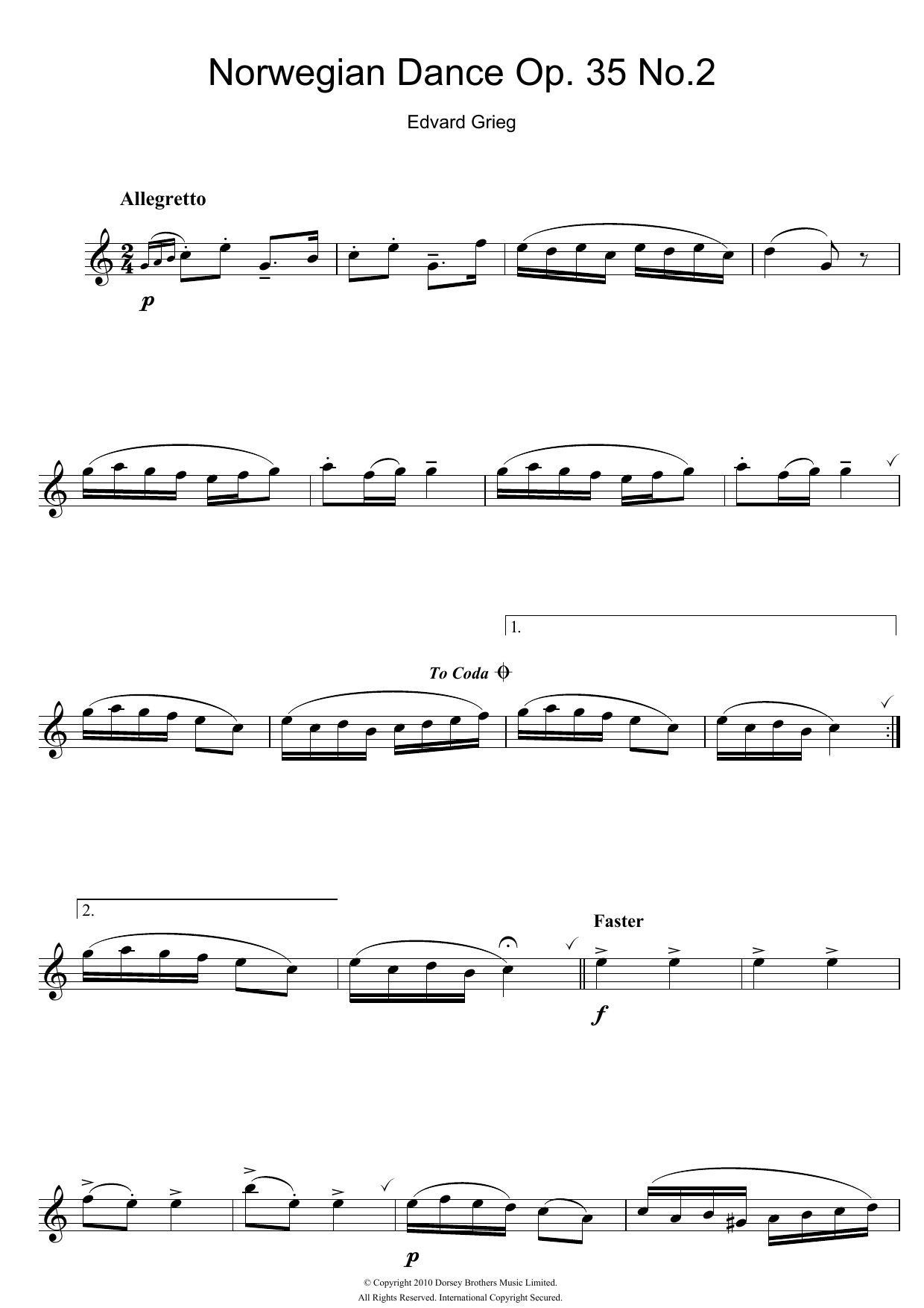 Edvard Grieg Norwegian Dance No. 2 Op. 35 Sheet Music Notes & Chords for Flute - Download or Print PDF