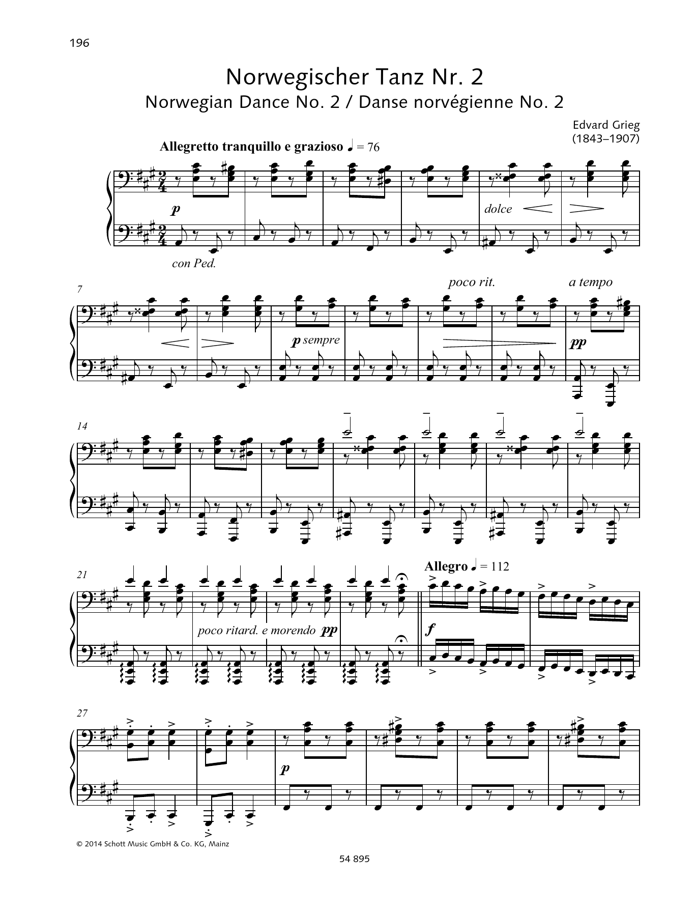 Edvard Grieg Norwegian Dance No. 2 Sheet Music Notes & Chords for Piano Duet - Download or Print PDF