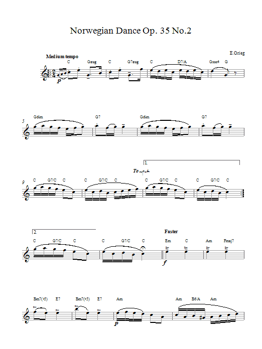 Edvard Grieg Norwegian Dance Sheet Music Notes & Chords for Melody Line & Chords - Download or Print PDF