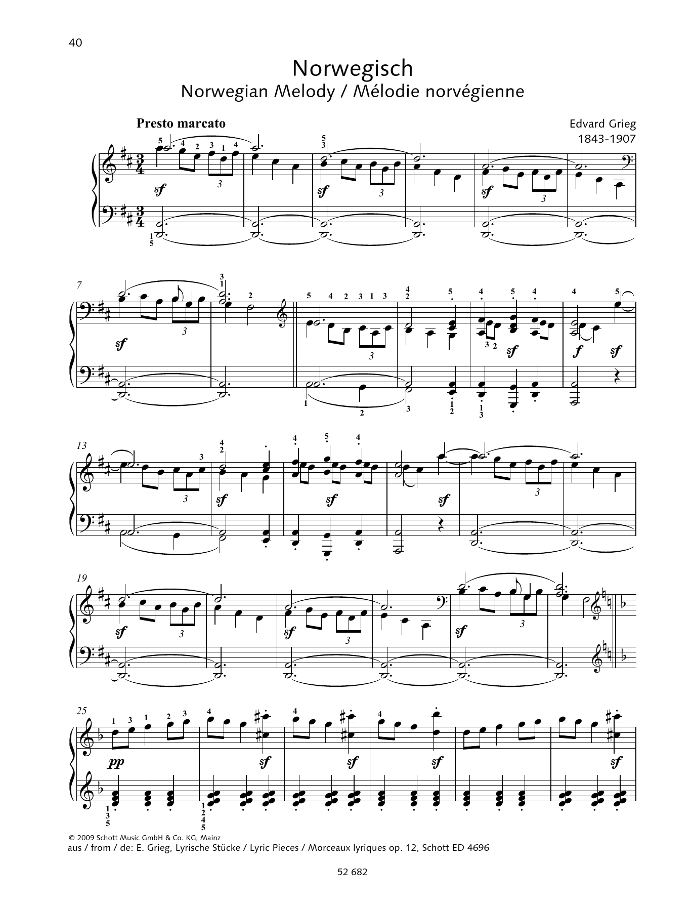 Edvard Grieg Norwegian Melody Sheet Music Notes & Chords for Piano Solo - Download or Print PDF