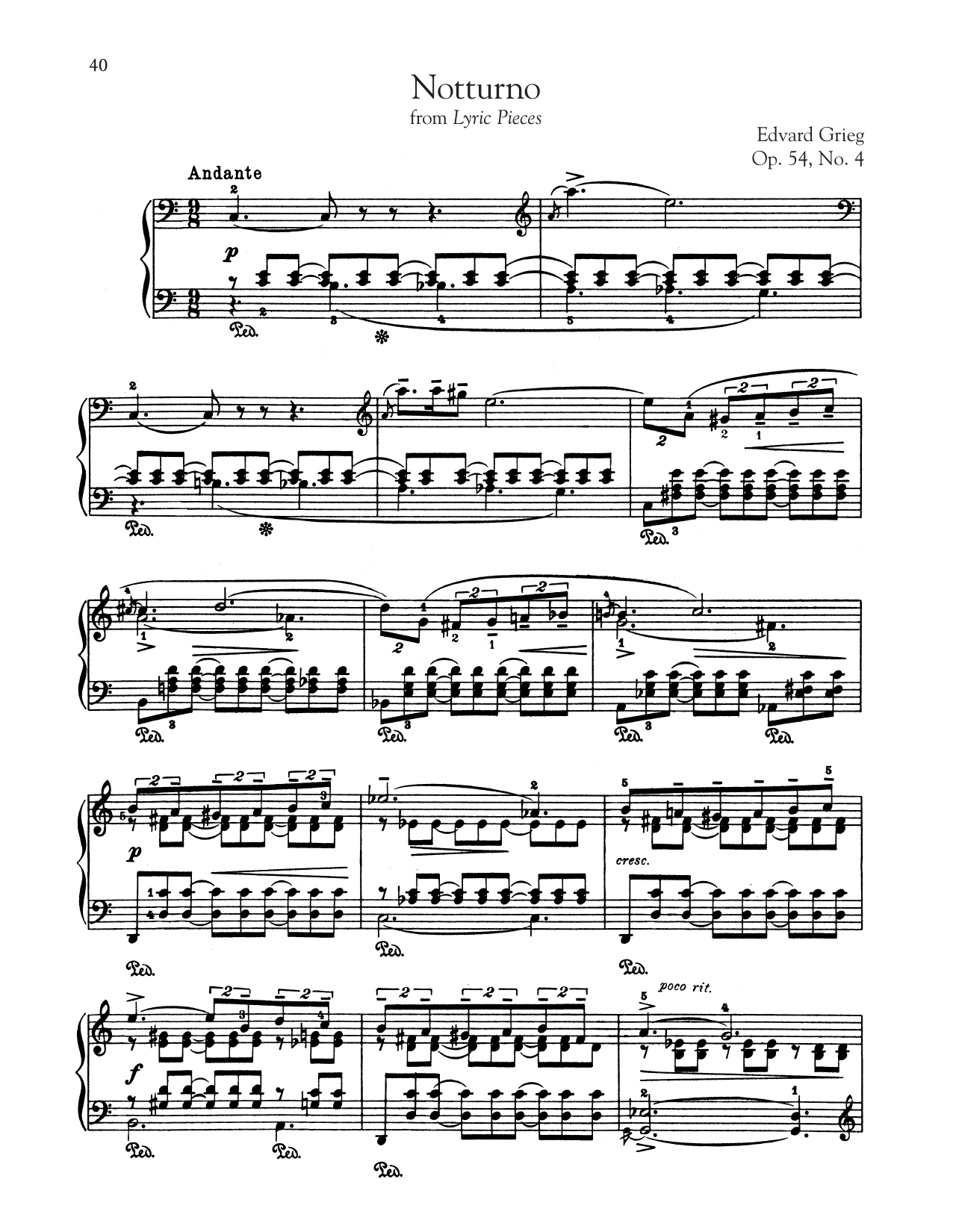 Edvard Grieg Notturno, Op. 54, No. 4 Sheet Music Notes & Chords for Educational Piano - Download or Print PDF