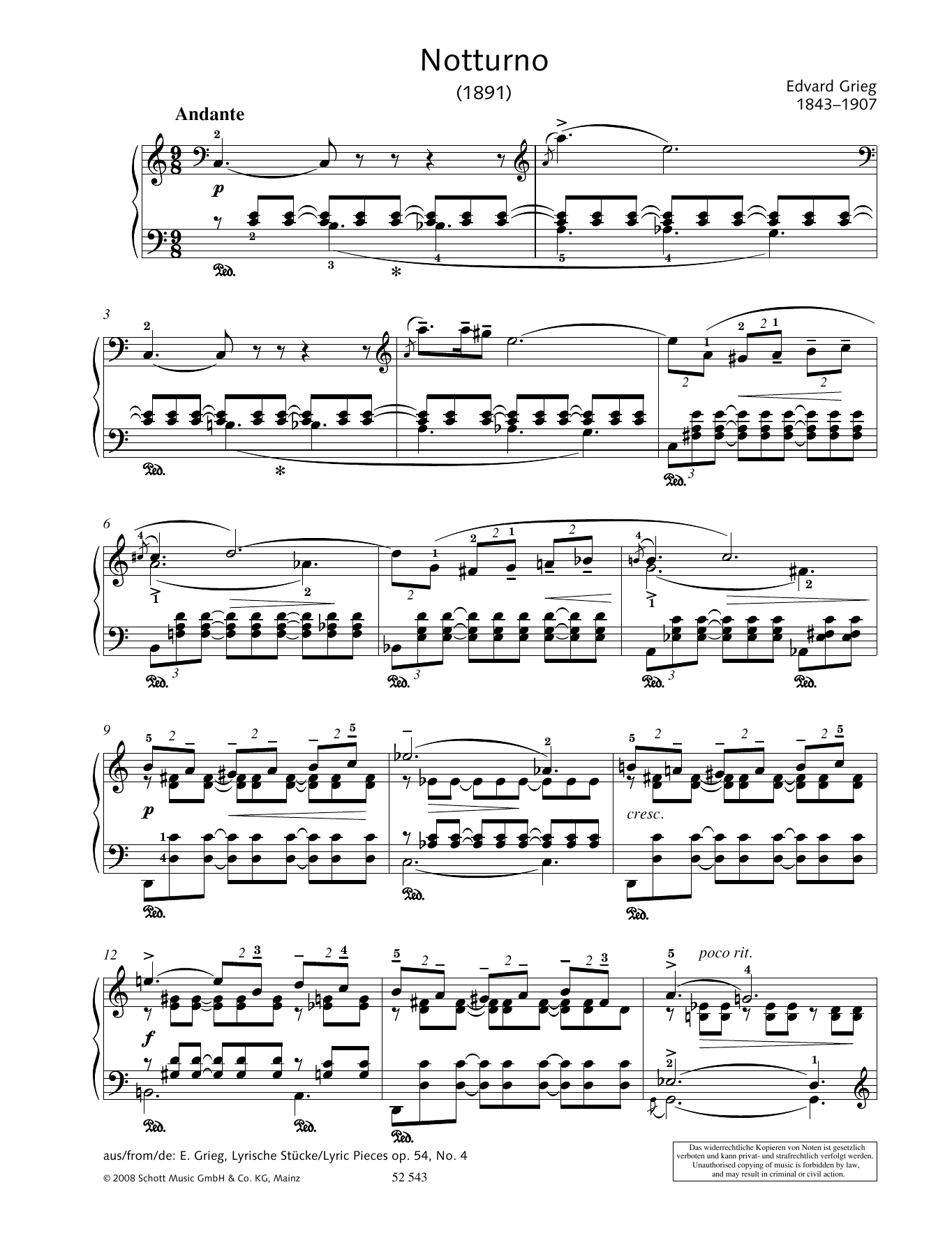 Edvard Grieg Notturno Sheet Music Notes & Chords for Piano Solo - Download or Print PDF