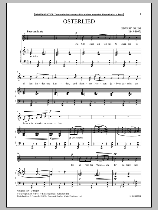 Edvard Grieg Osterlied Sheet Music Notes & Chords for Piano & Vocal - Download or Print PDF