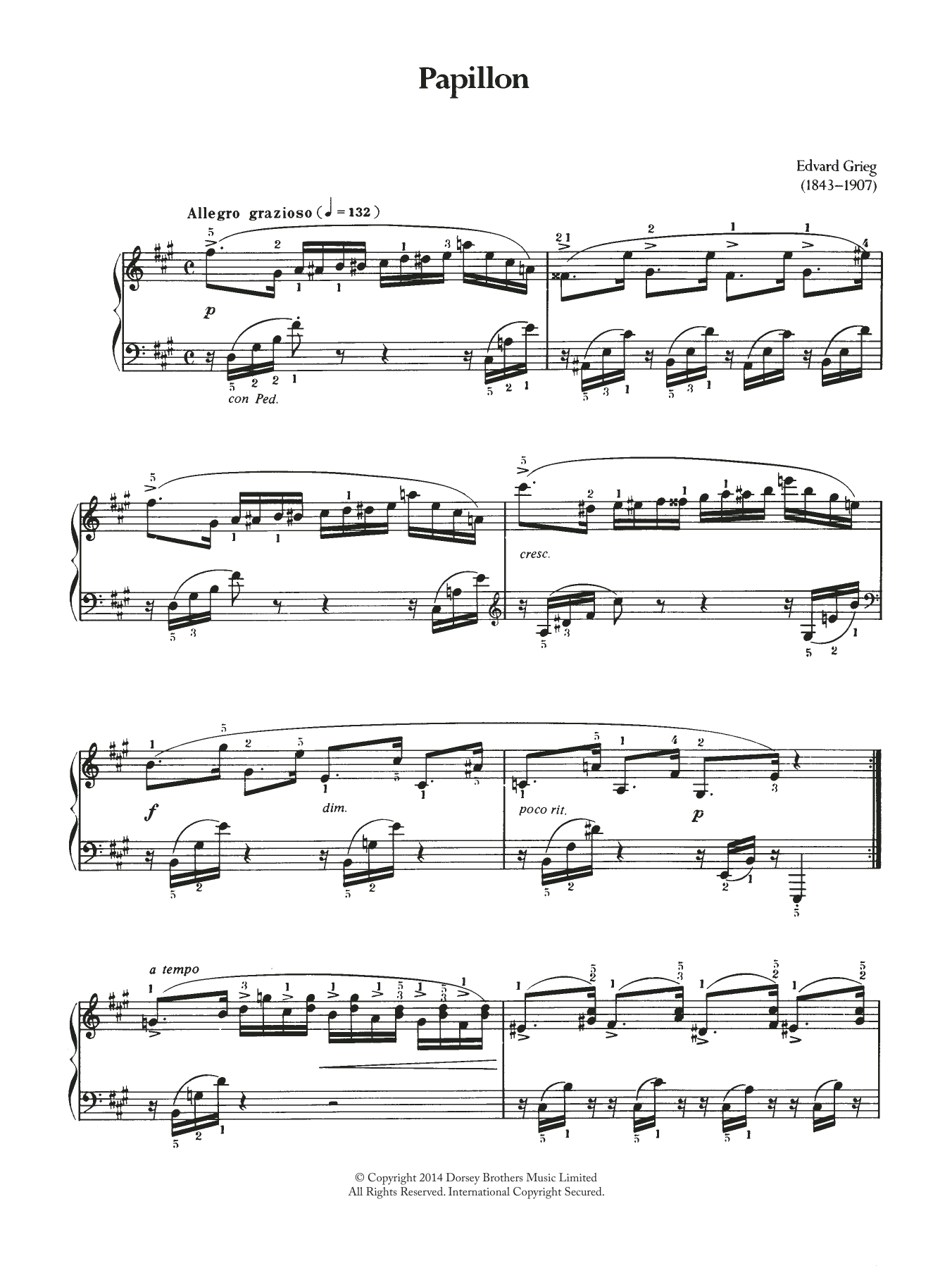 Edvard Grieg Papillon Sheet Music Notes & Chords for Piano - Download or Print PDF
