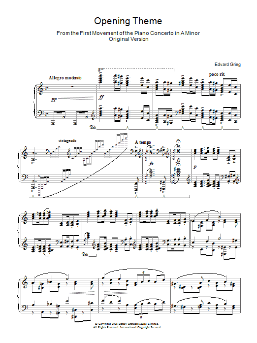 Edvard Grieg Piano Concerto In A Minor Sheet Music Notes & Chords for Piano - Download or Print PDF