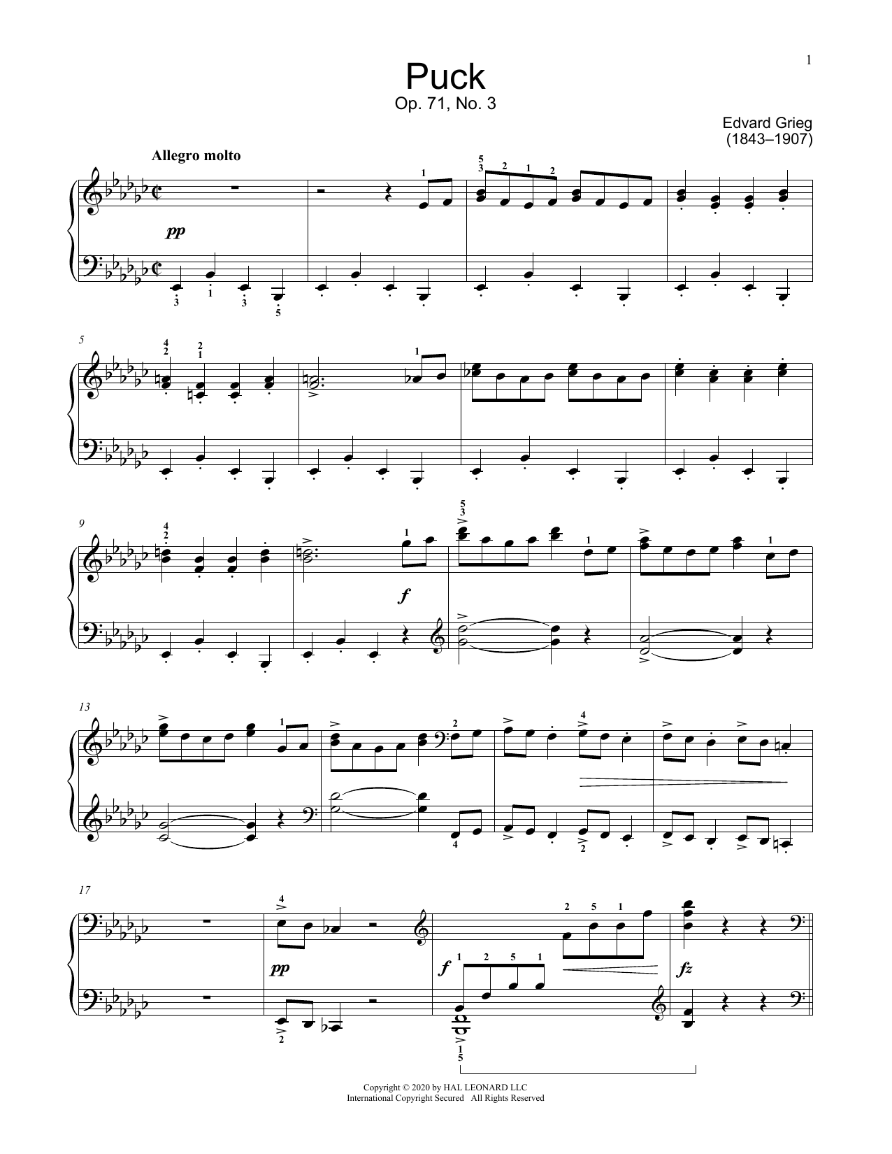 Edvard Grieg Puck, Op. 71, No. 3 Sheet Music Notes & Chords for Educational Piano - Download or Print PDF