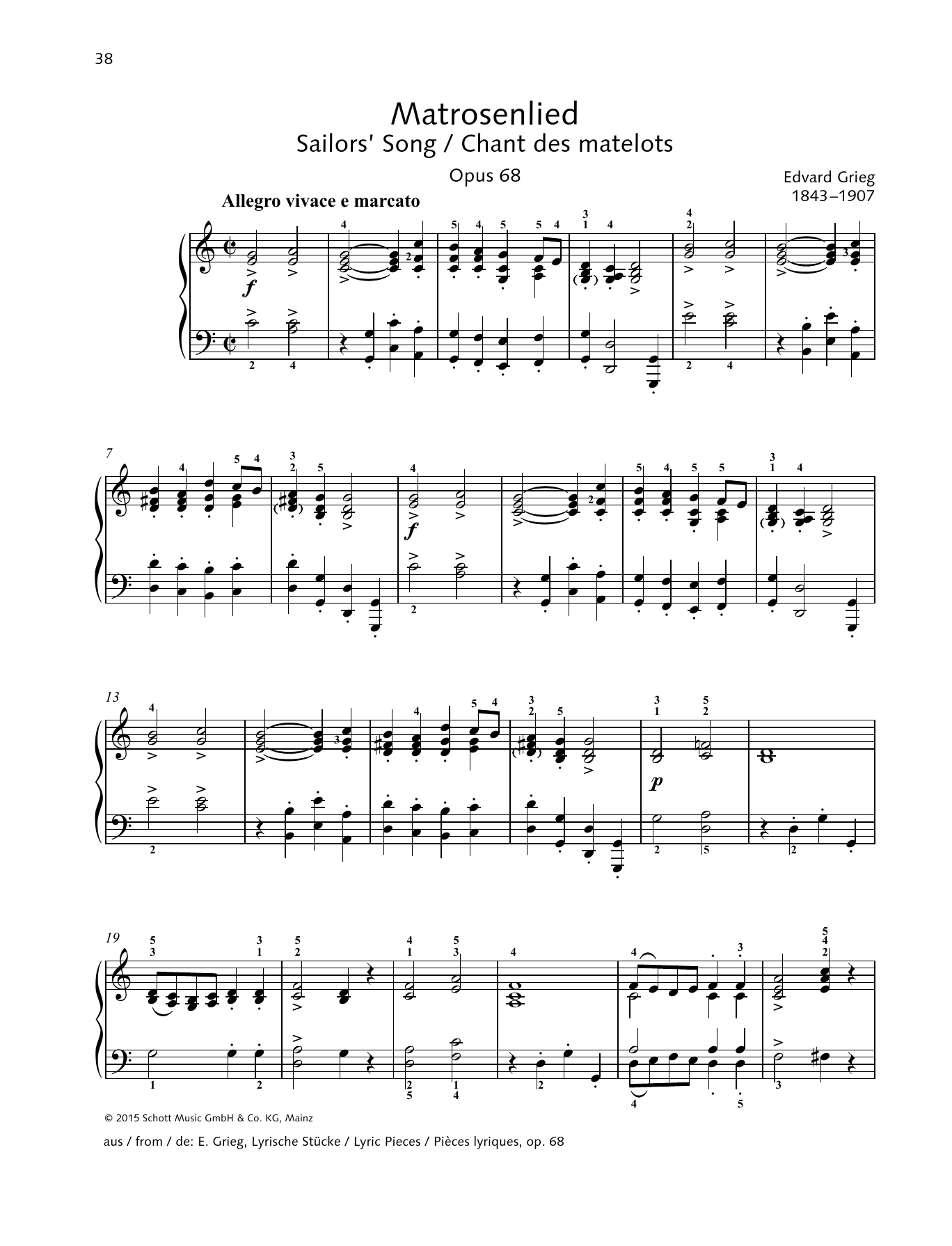 Edvard Grieg Sailor's Song Sheet Music Notes & Chords for Piano Solo - Download or Print PDF