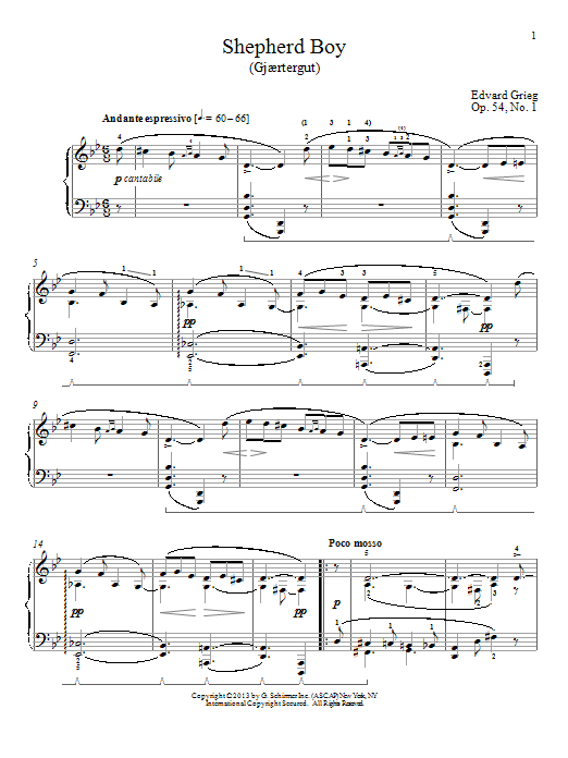 William Westney Shepherd Boy (Gjaertergut), Op. 54, No. 1 Sheet Music Notes & Chords for Piano - Download or Print PDF
