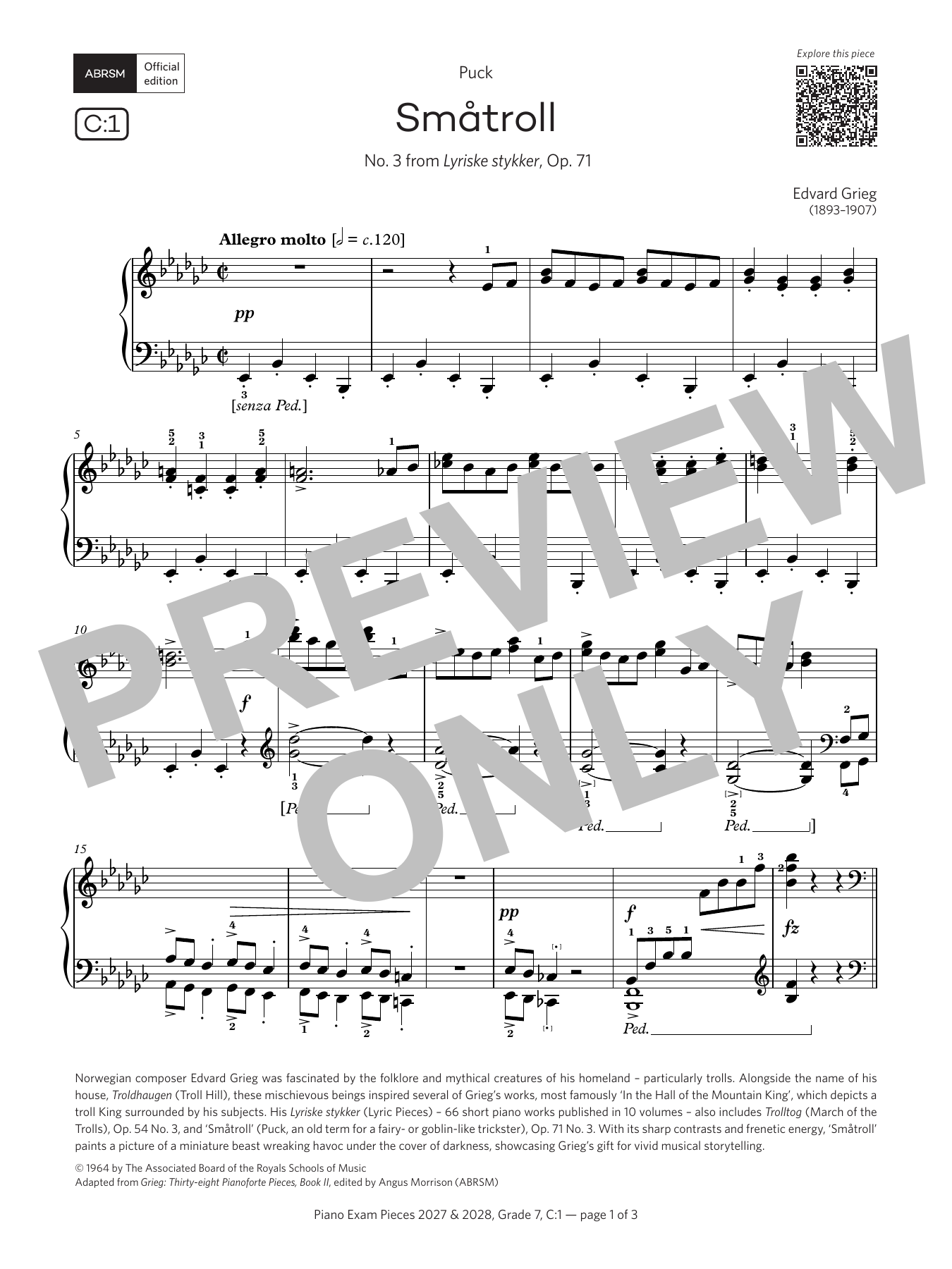 Edvard Grieg Småtroll (Grade 7, list C1, from the ABRSM Piano Syllabus 2027 & 2028) Sheet Music Notes & Chords for Piano Solo - Download or Print PDF