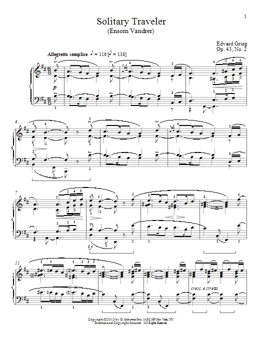 William Westney Solitary Traveler (Ensom Vandrer), Op. 43, No. 2 Sheet Music Notes & Chords for Piano - Download or Print PDF