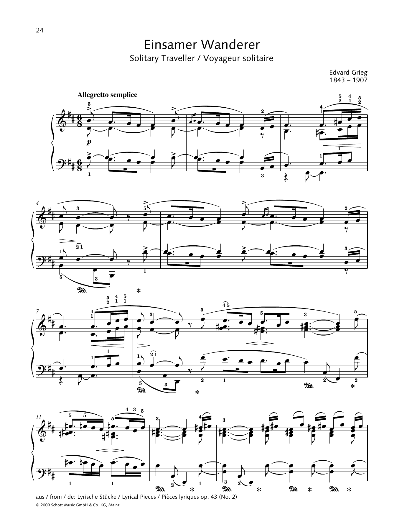 Edvard Grieg Solitary Traveller Sheet Music Notes & Chords for Piano Solo - Download or Print PDF
