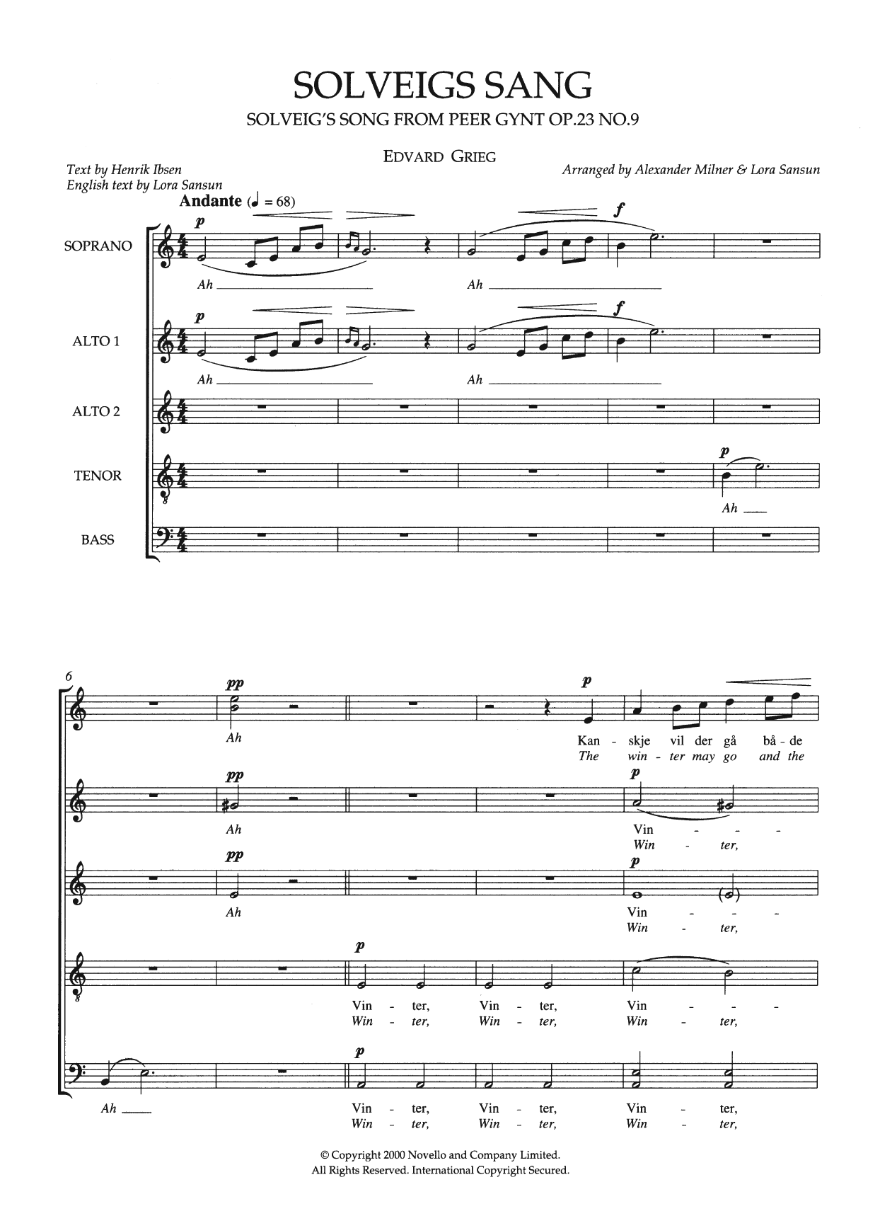 Edvard Grieg Solveig's Song (From 'Peer Gynt Suite No. 2') (arr. Alexander Milner and Lora Sansun) Sheet Music Notes & Chords for SATB Choir - Download or Print PDF
