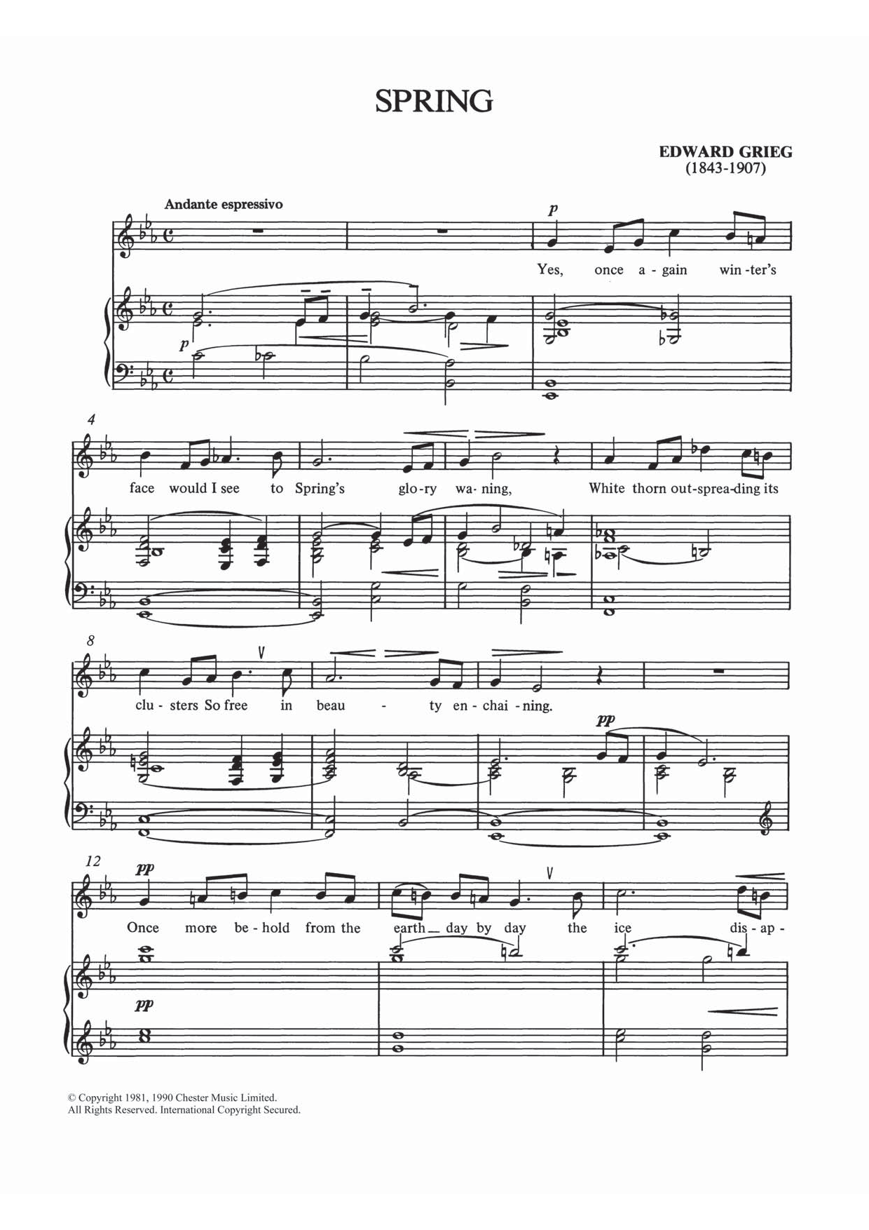 Edvard Grieg Spring Sheet Music Notes & Chords for Piano & Vocal - Download or Print PDF