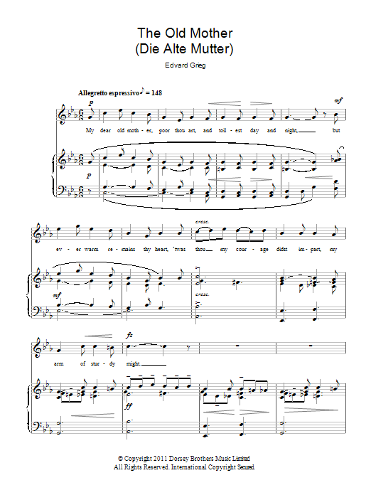 Edvard Grieg The Old Mother (Die Alte Mutter) Sheet Music Notes & Chords for Piano & Vocal - Download or Print PDF