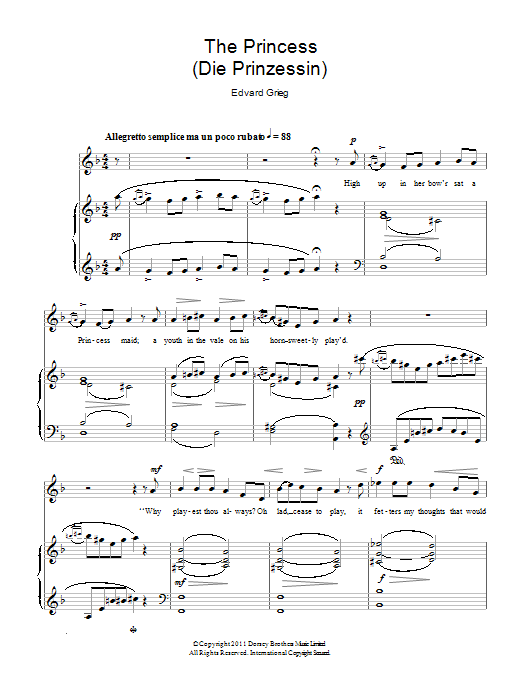 Edvard Grieg The Princess (Die Prinzessin) Sheet Music Notes & Chords for Piano & Vocal - Download or Print PDF