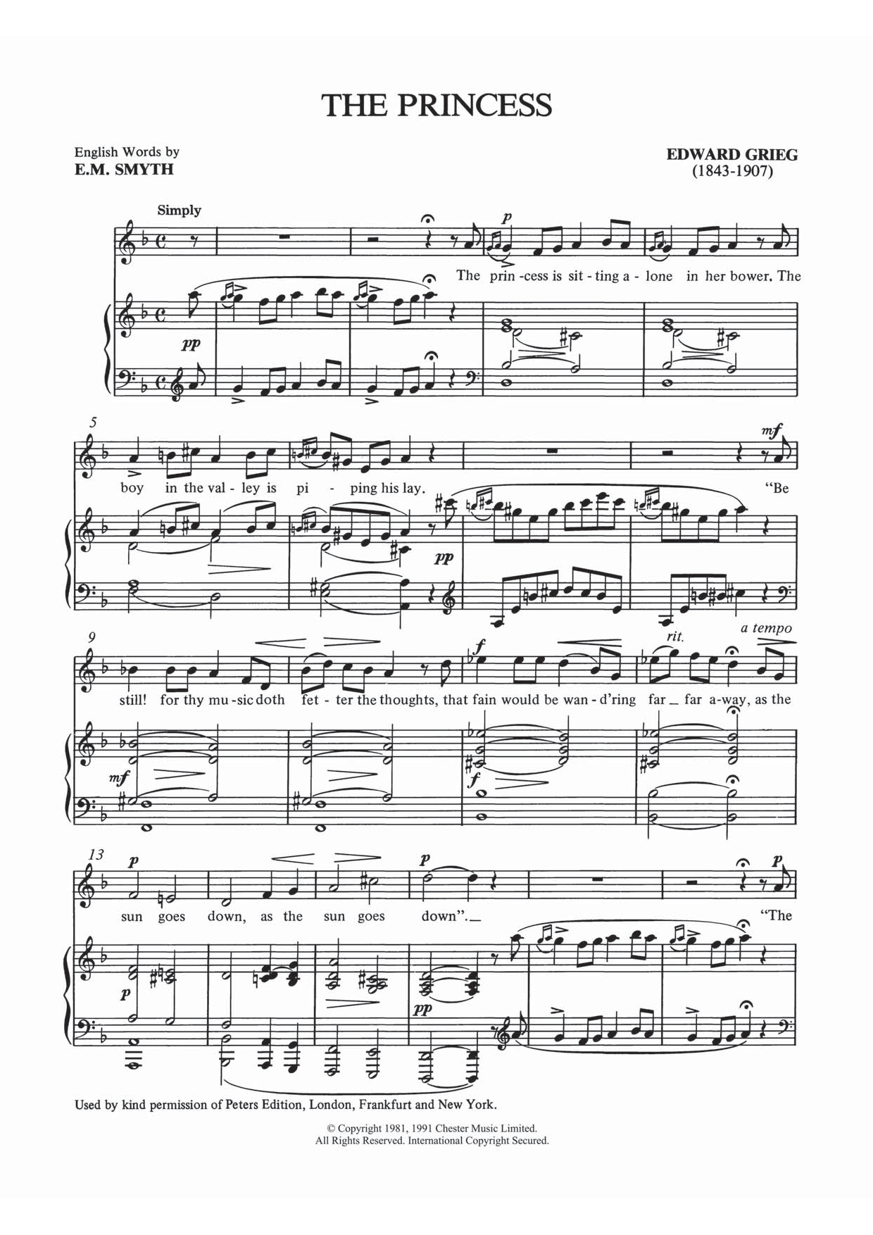 Edvard Grieg The Princess Sheet Music Notes & Chords for Piano & Vocal - Download or Print PDF