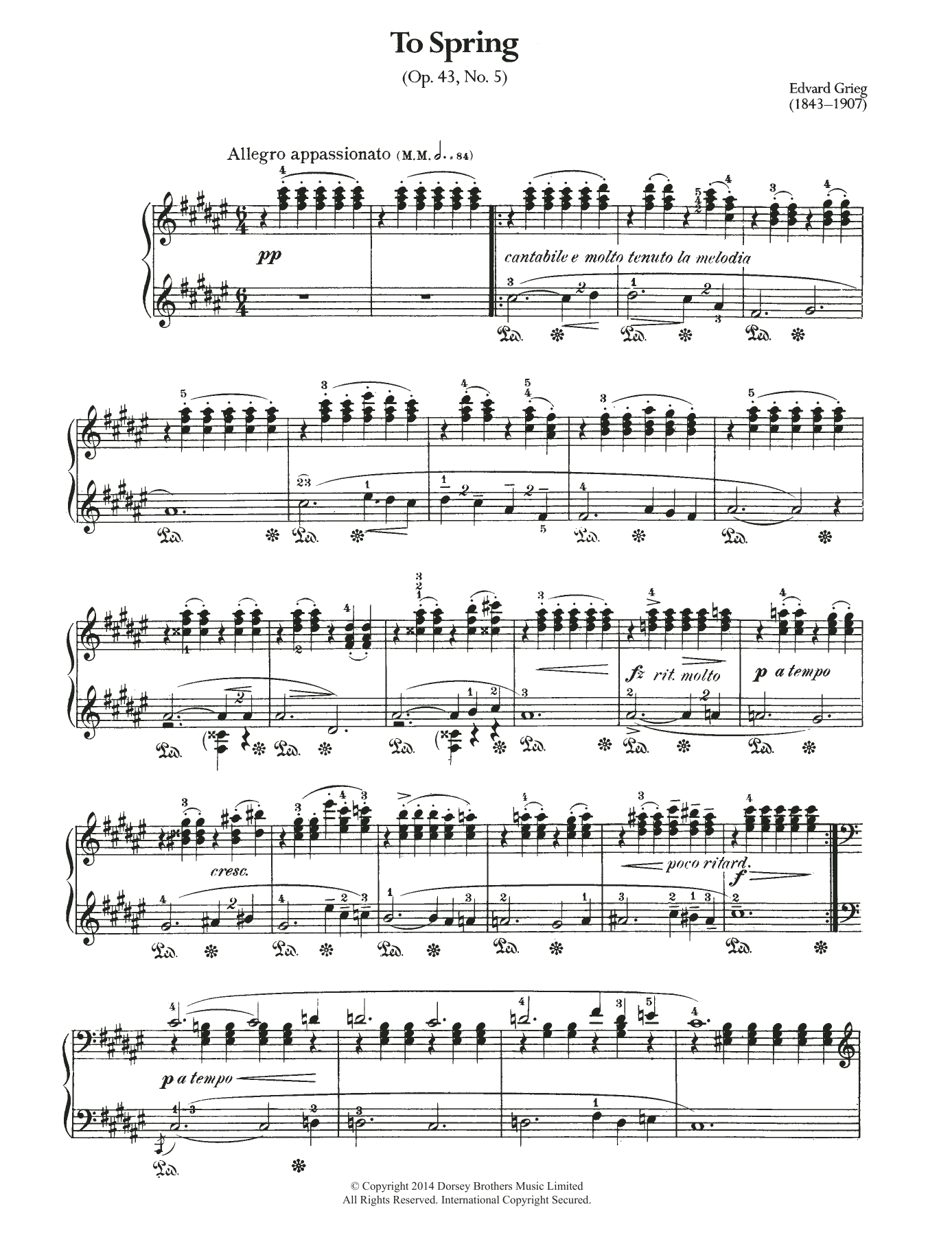 Edvard Grieg To Spring, Op.43 No.5 Sheet Music Notes & Chords for Piano - Download or Print PDF