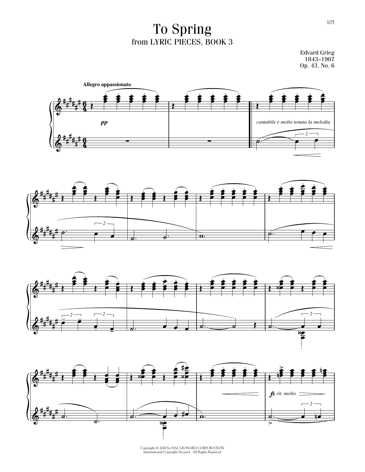 Edvard Grieg To Spring Sheet Music Notes & Chords for Piano Solo - Download or Print PDF