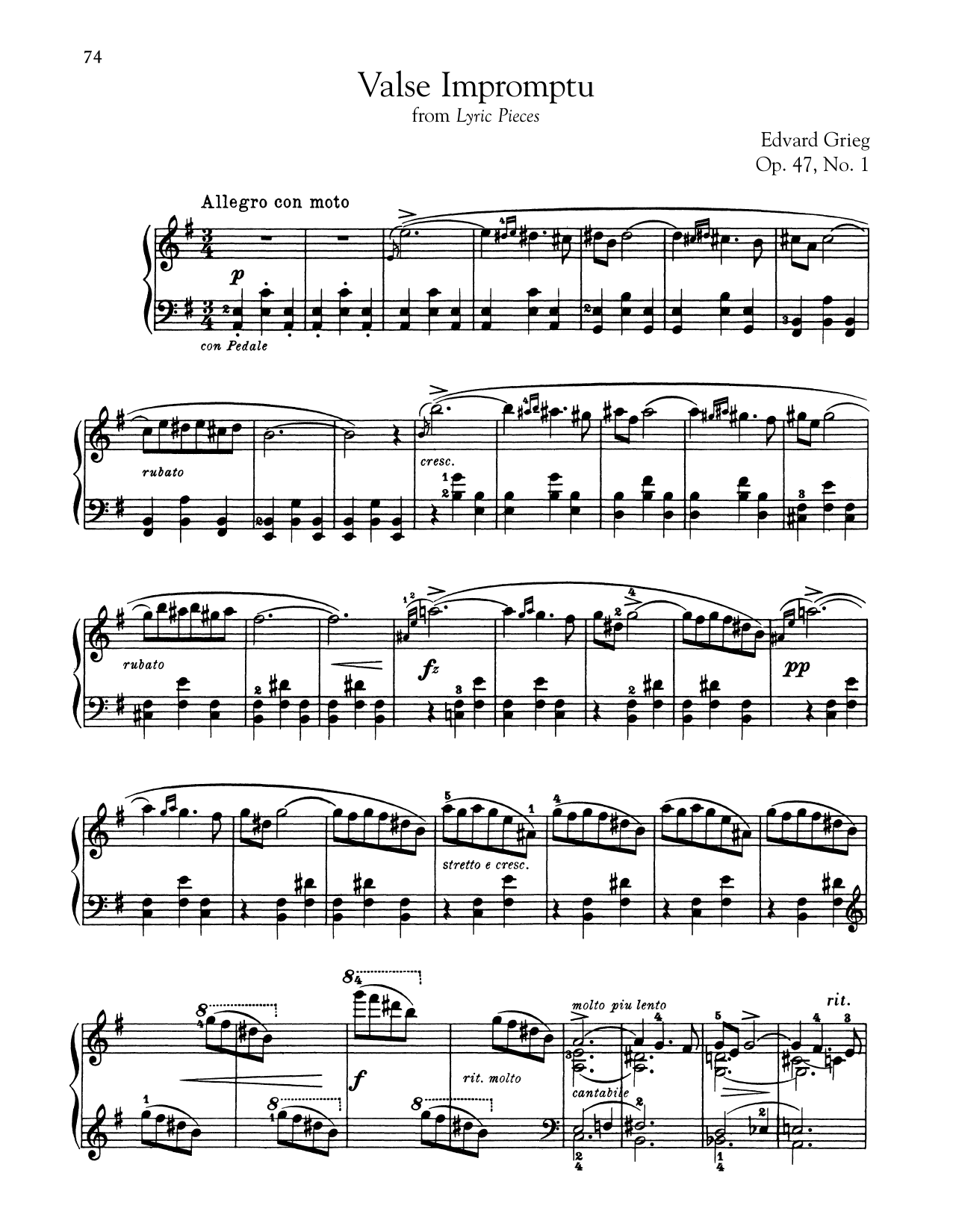 Edvard Grieg Valse Impromptu, Op. 47, No. 1 Sheet Music Notes & Chords for Piano - Download or Print PDF
