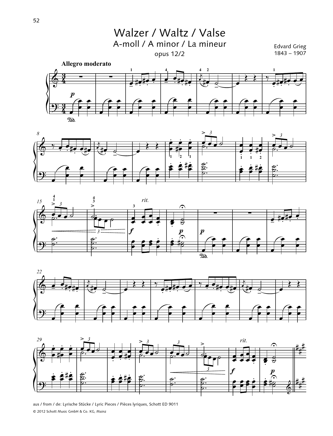 Edvard Grieg Waltz A minor Sheet Music Notes & Chords for Piano Solo - Download or Print PDF