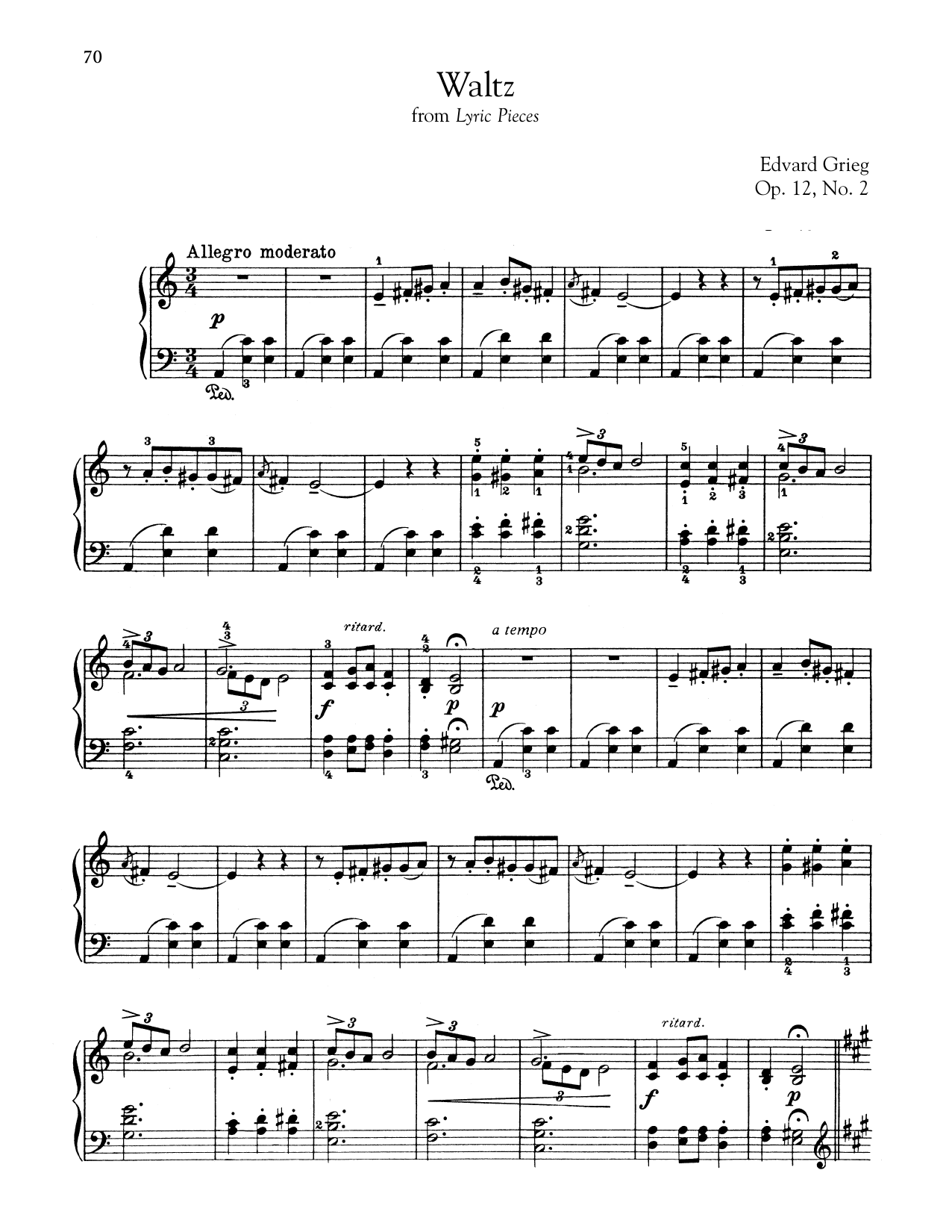 Edvard Grieg Waltz In A Minor, Op. 12, No. 2 Sheet Music Notes & Chords for Piano - Download or Print PDF