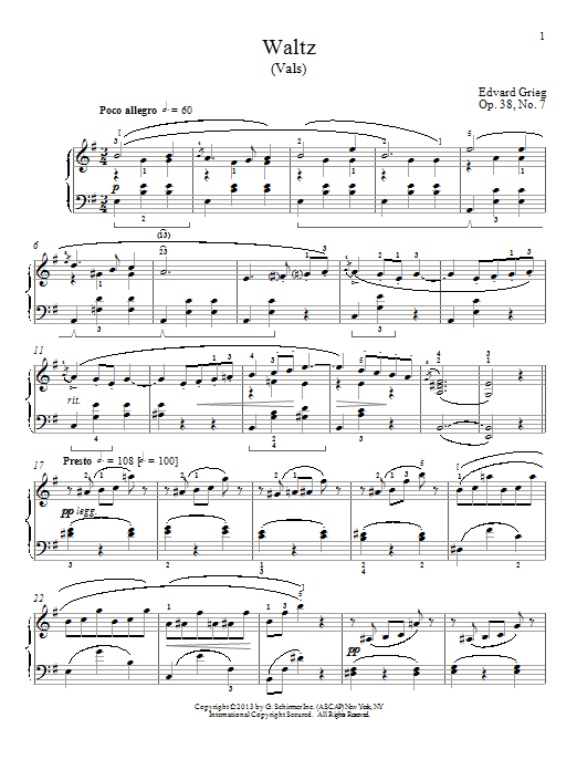 William Westney Waltz (Vals), Op. 38, No. 7 Sheet Music Notes & Chords for Piano - Download or Print PDF