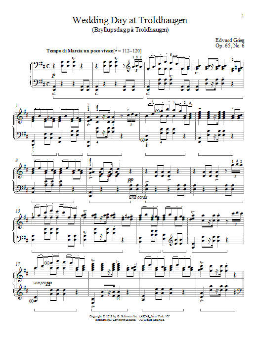 William Westney Wedding Day At Troldhaugen (Bryllupsdag pa Troldhaugen), Op. 65, No. 6 Sheet Music Notes & Chords for Piano - Download or Print PDF