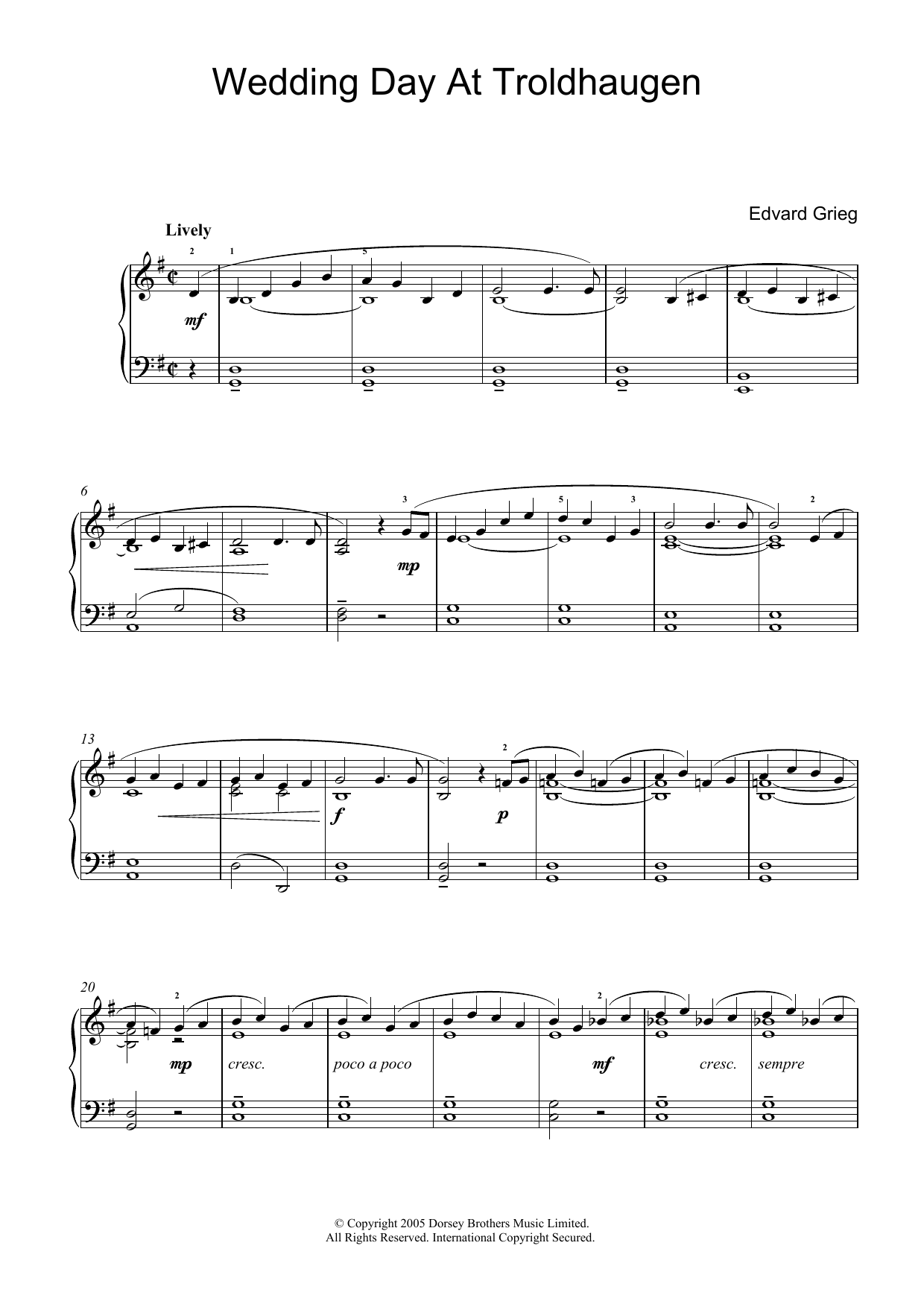 Edvard Grieg Wedding Day At Troldhaugen Sheet Music Notes & Chords for Piano - Download or Print PDF