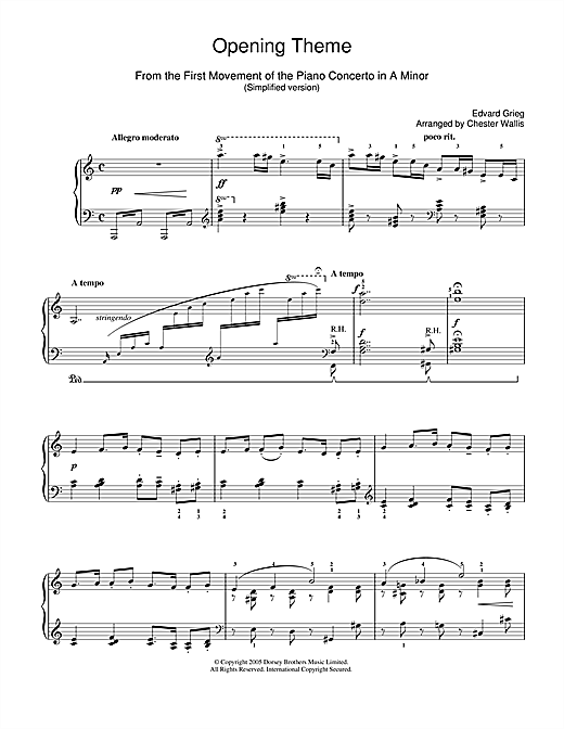 Edvard Grieg Opening Theme from Piano Concerto in A Minor Sheet Music Notes & Chords for Easy Piano - Download or Print PDF
