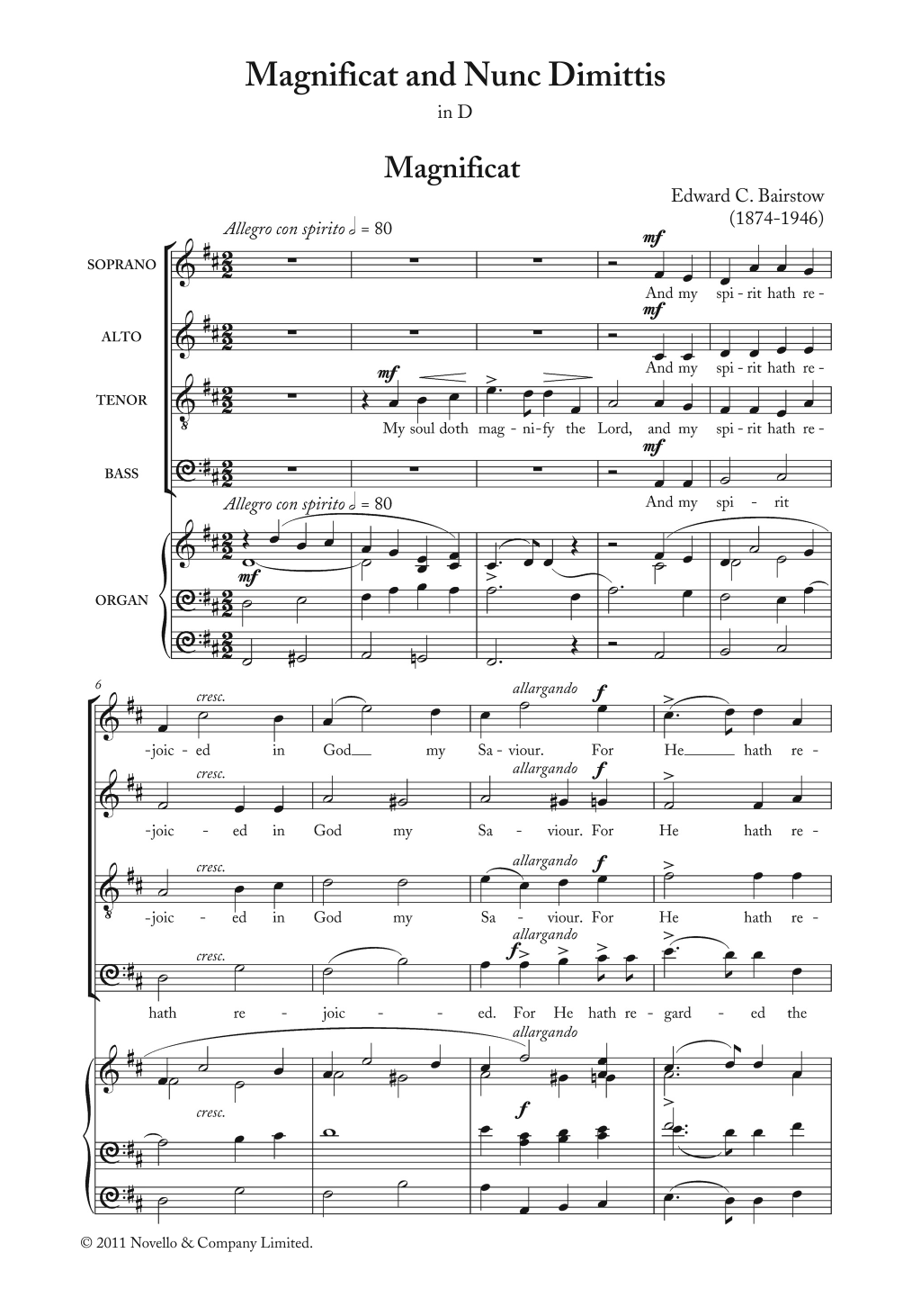 Edward Bairstow Magnificat And Nunc Dimittis In D Sheet Music Notes & Chords for Choir - Download or Print PDF