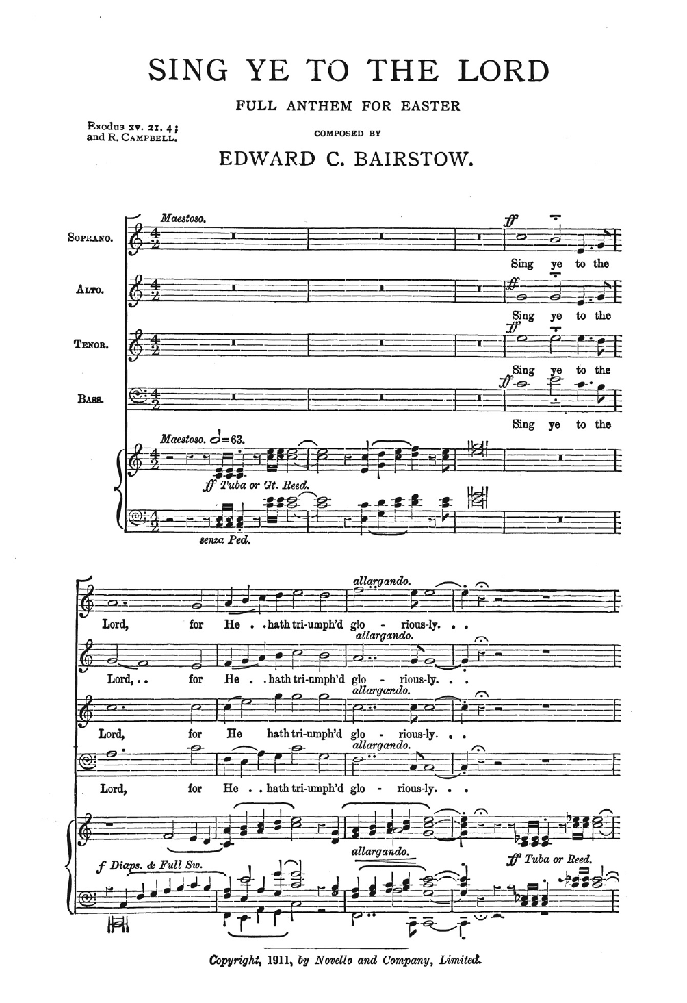 Edward Bairstow Sing Ye To The Lord Sheet Music Notes & Chords for SATB Choir - Download or Print PDF