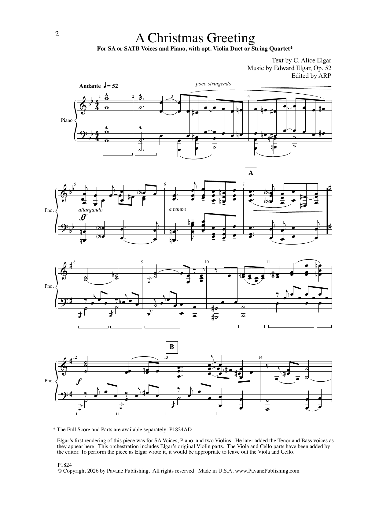 Edward Elgar A Christmas Greeting Sheet Music Notes & Chords for SATB Choir - Download or Print PDF