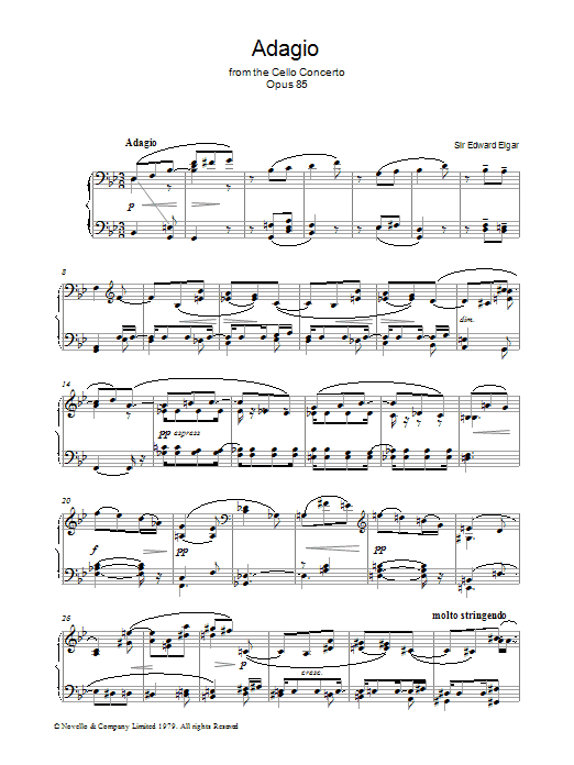 Edward Elgar Adagio From The Cello Concerto Opus 85 Sheet Music Notes & Chords for Piano - Download or Print PDF
