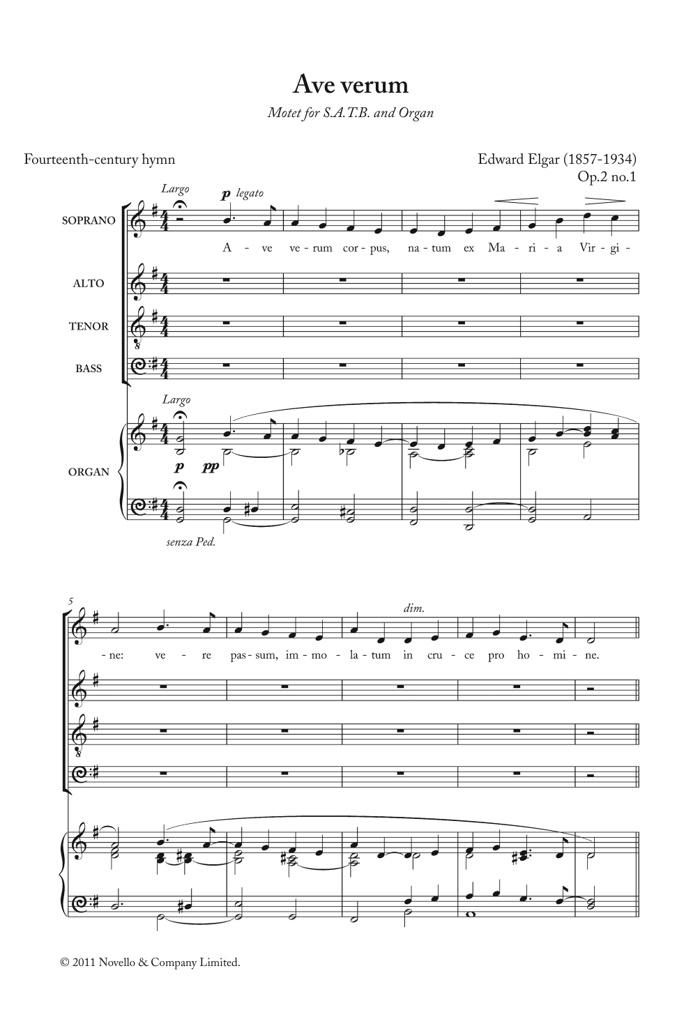 Edward Elgar Ave Verum Corpus Op. 2, No. 1 Sheet Music Notes & Chords for Choir - Download or Print PDF