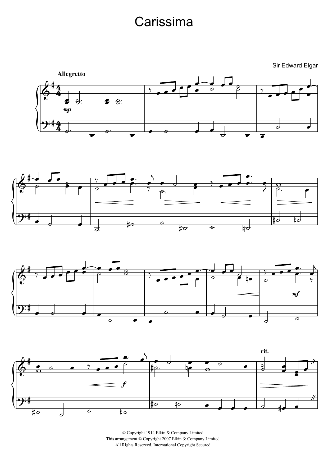 Edward Elgar Carissima Sheet Music Notes & Chords for Easy Piano - Download or Print PDF