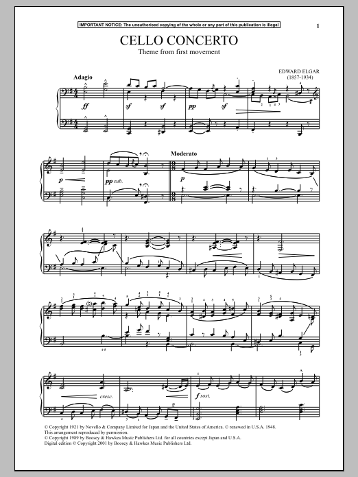 Edward Elgar Cello Concerto In E Minor, Op. 85 (First Movement Theme) Sheet Music Notes & Chords for Piano - Download or Print PDF