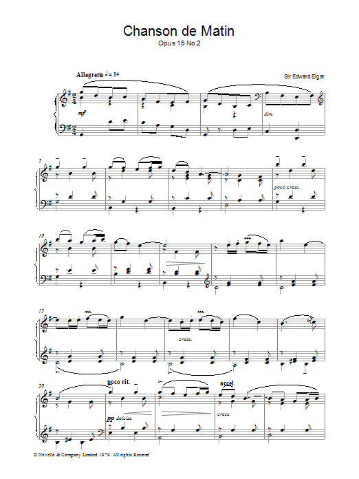 Edward Elgar Chanson De Matin Opus 15, No. 2 Sheet Music Notes & Chords for Piano - Download or Print PDF
