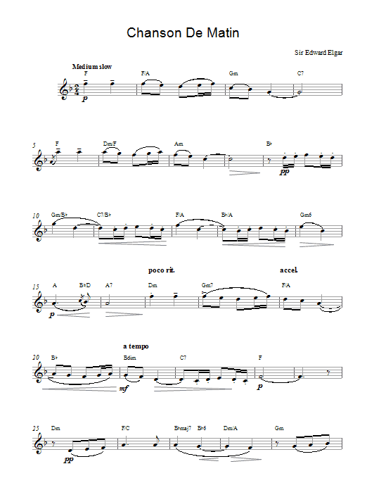 Edward Elgar Chanson De Matin Opus 15, No. 2 Sheet Music Notes & Chords for Melody Line & Chords - Download or Print PDF