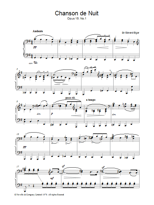 Edward Elgar Chanson De Nuit Op.15, No.1 Sheet Music Notes & Chords for Piano - Download or Print PDF