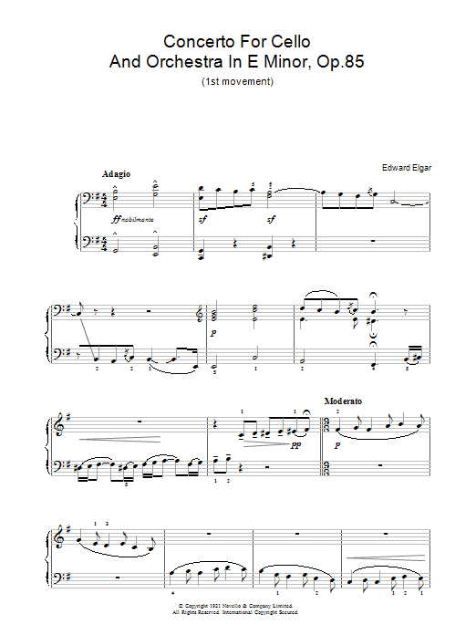 Edward Elgar Concerto For Cello And Orchestra In E Minor, Op.85 Sheet Music Notes & Chords for Easy Piano - Download or Print PDF