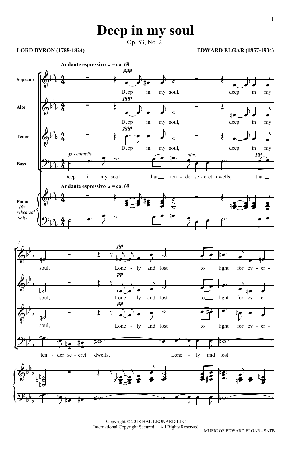 Edward Elgar Deep In My Soul (arr. Philip Lawson) Sheet Music Notes & Chords for SATB Choir - Download or Print PDF